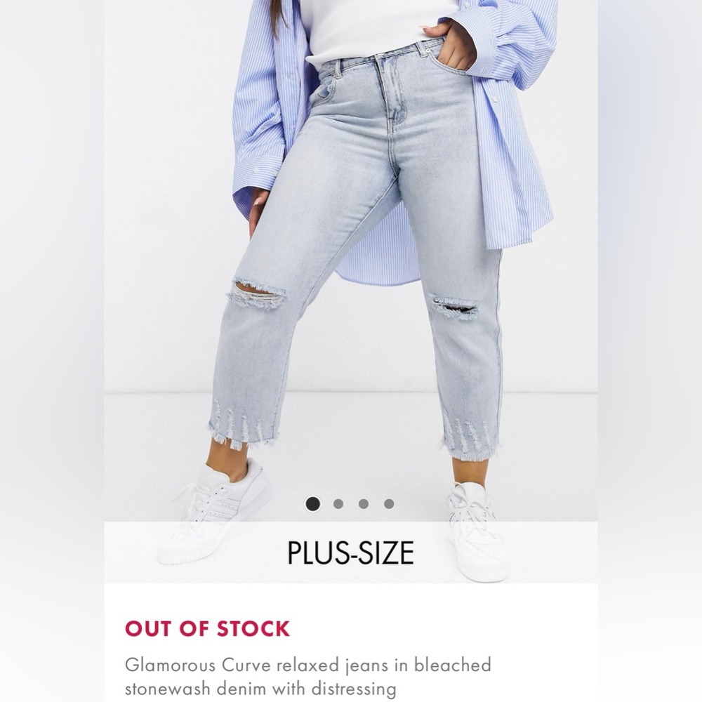 Glamorous Curve Rosina Relaxed Jeans in Bleached Stonewash with Distressing